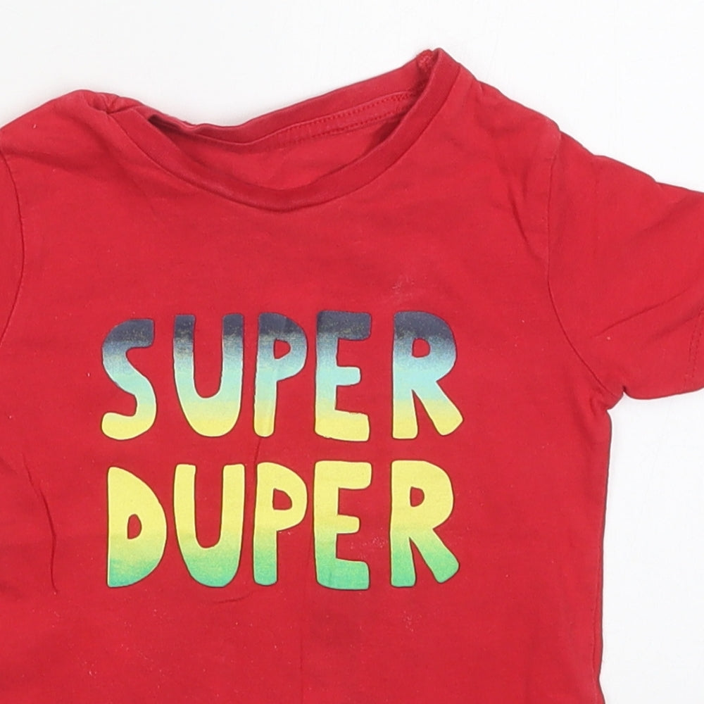 Dunnes Boys Red  Cotton Basic T-Shirt Size 18-24 Months Crew Neck Pullover - Super Duper