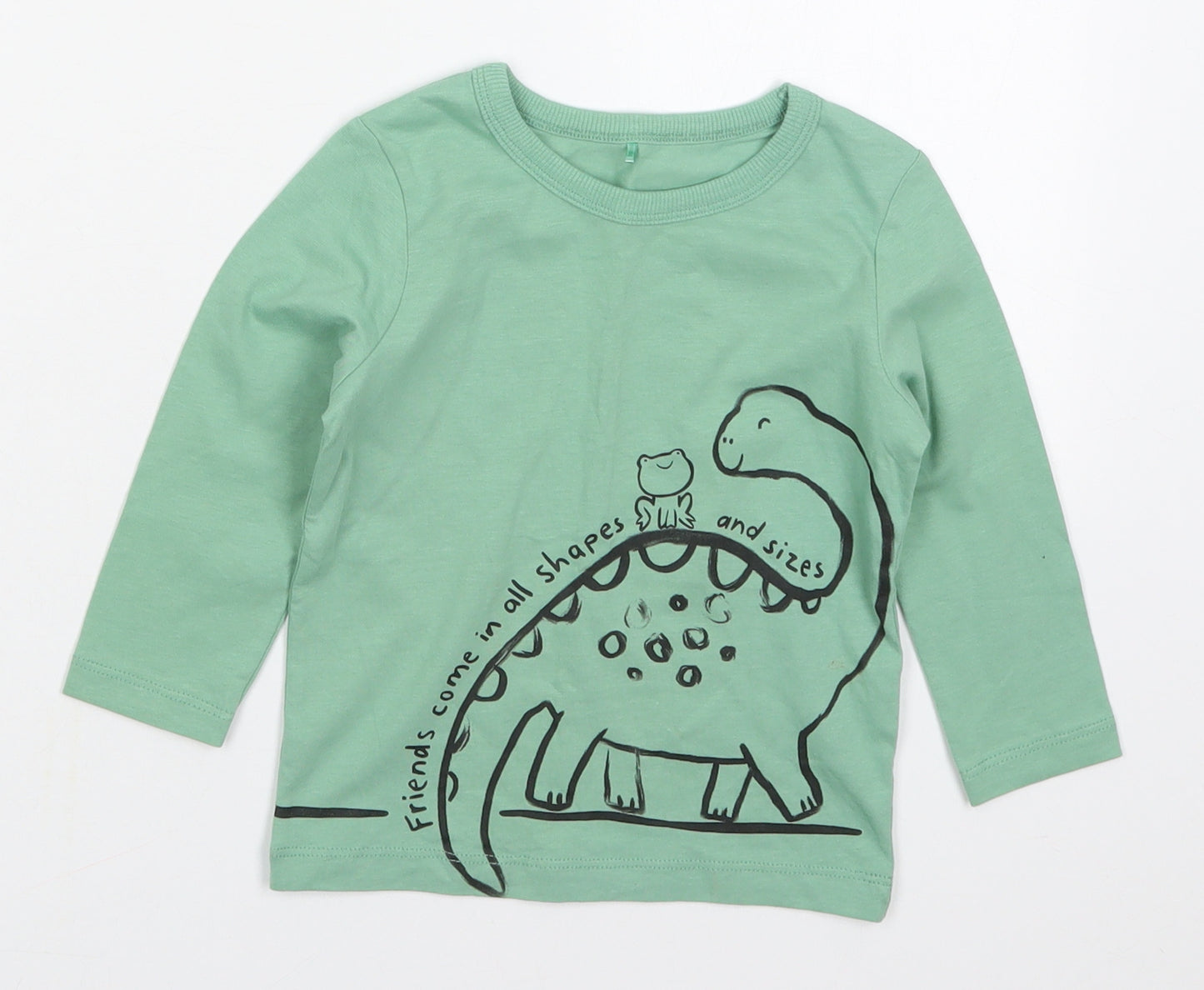 George Boys Green  Cotton Basic T-Shirt Size 12-18 Months Crew Neck Pullover - Dinosaur