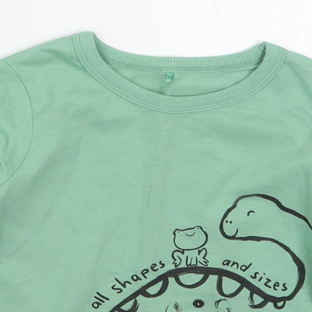 George Boys Green  Cotton Basic T-Shirt Size 12-18 Months Crew Neck Pullover - Dinosaur