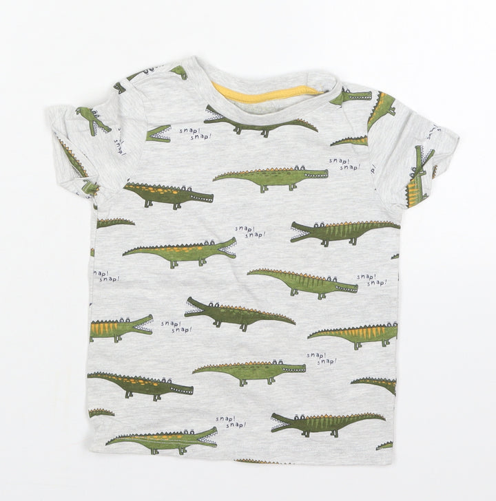 Dunnes Boys Grey Cotton Basic T-Shirt Size 18-24 Months Crew Neck Pullover - Crocodile