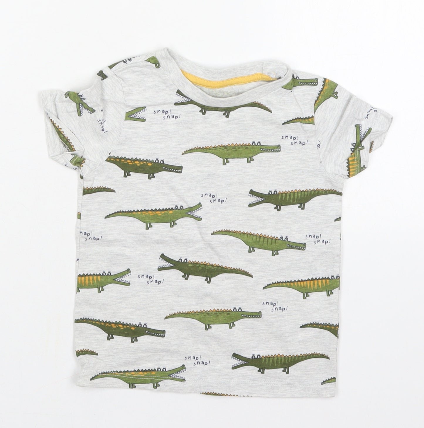 Dunnes Boys Grey  Cotton Basic T-Shirt Size 18-24 Months Crew Neck Pullover - Crocodile
