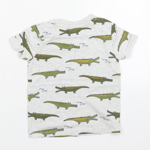 Dunnes Boys Grey  Cotton Basic T-Shirt Size 18-24 Months Crew Neck Pullover - Crocodile