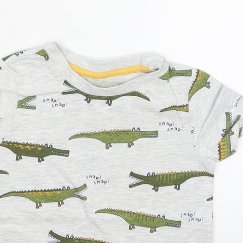 Dunnes Boys Grey  Cotton Basic T-Shirt Size 18-24 Months Crew Neck Pullover - Crocodile