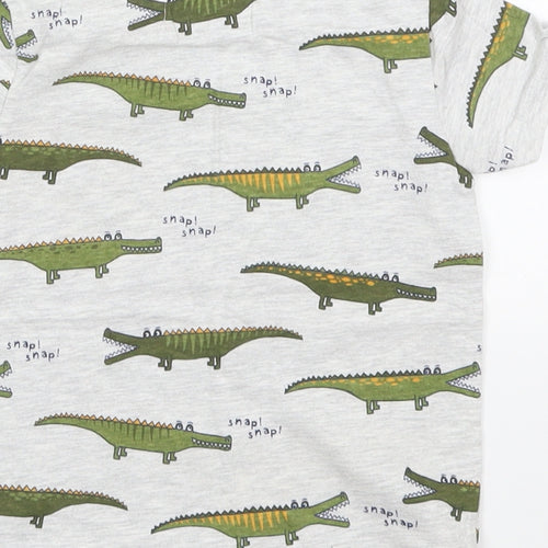 Dunnes Boys Grey  Cotton Basic T-Shirt Size 18-24 Months Crew Neck Pullover - Crocodile