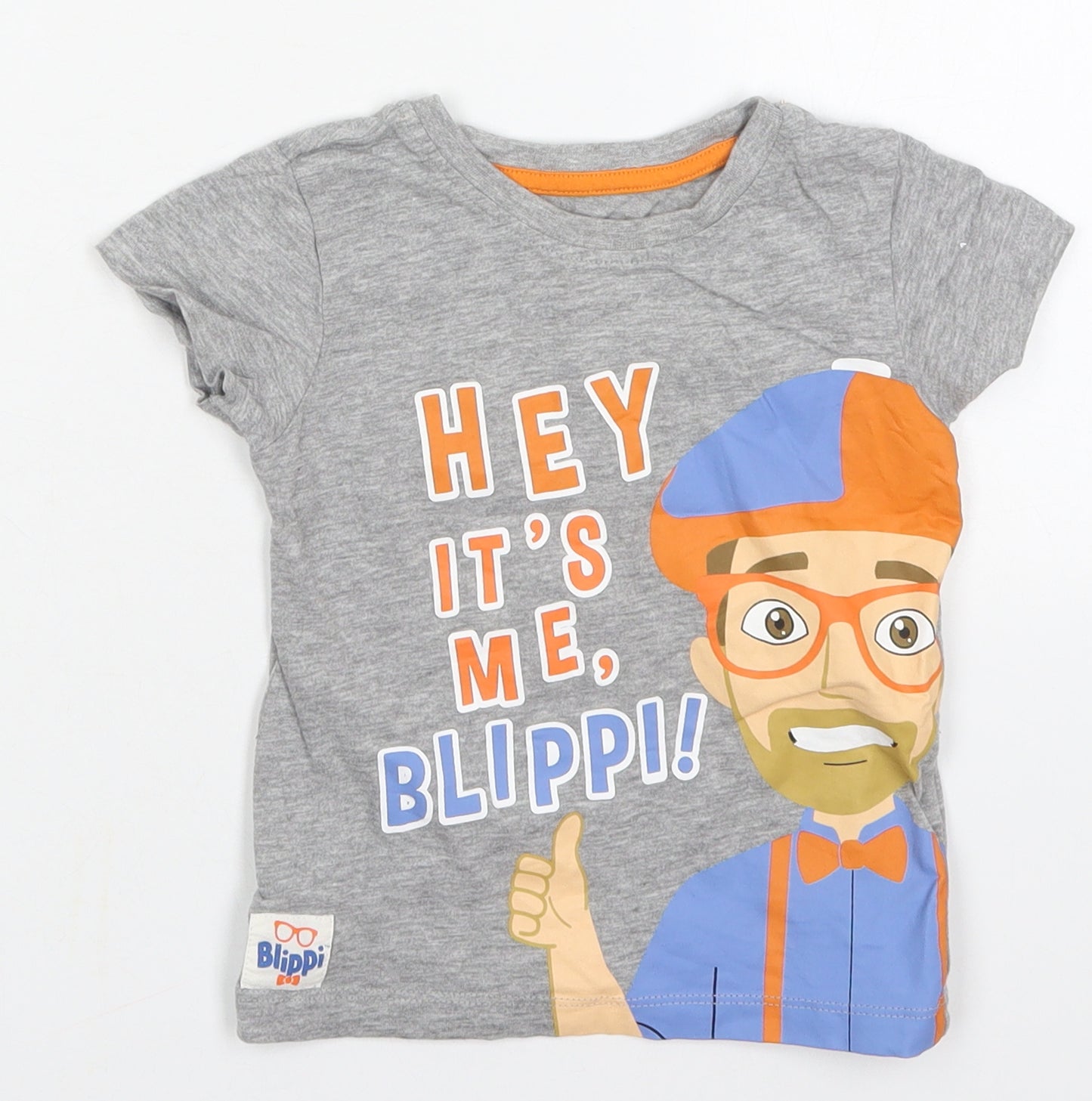 Matalan Boys Grey  Cotton Basic T-Shirt Size 18-24 Months Crew Neck Pullover - Hey It's Me Mr Blippi