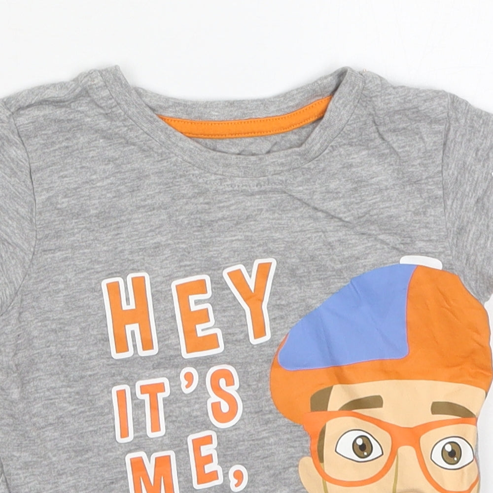 Matalan Boys Grey  Cotton Basic T-Shirt Size 18-24 Months Crew Neck Pullover - Hey It's Me Mr Blippi