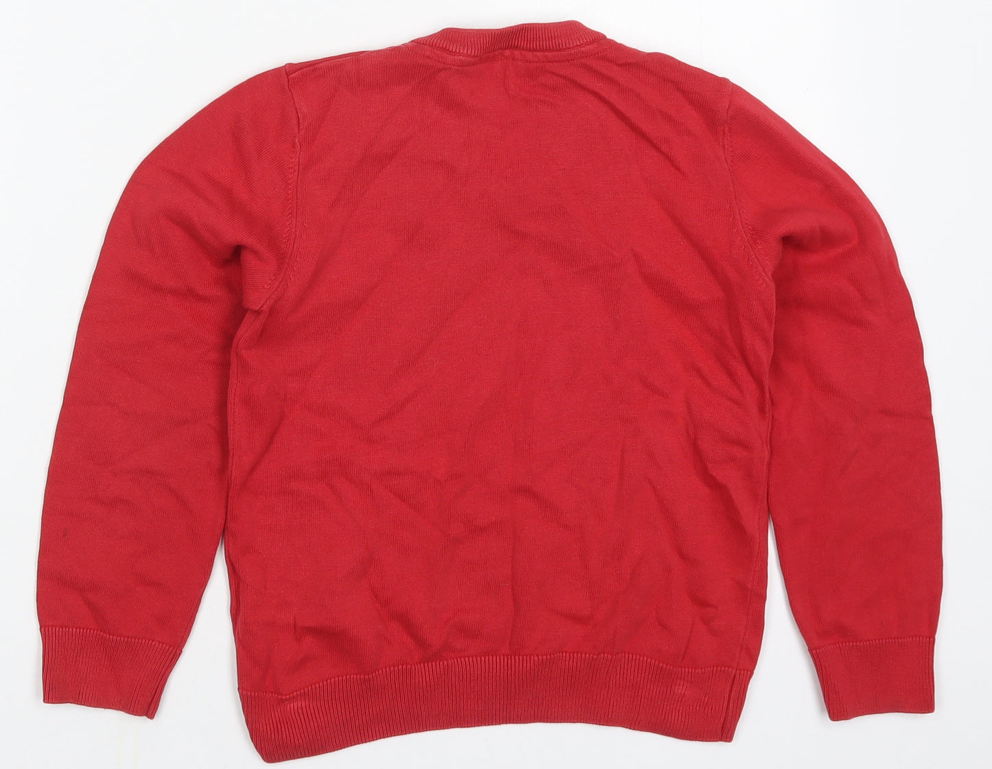 Marks and Spencer Boys Red V-Neck  Cotton Pullover Jumper Size 8-9 Years  Pullover