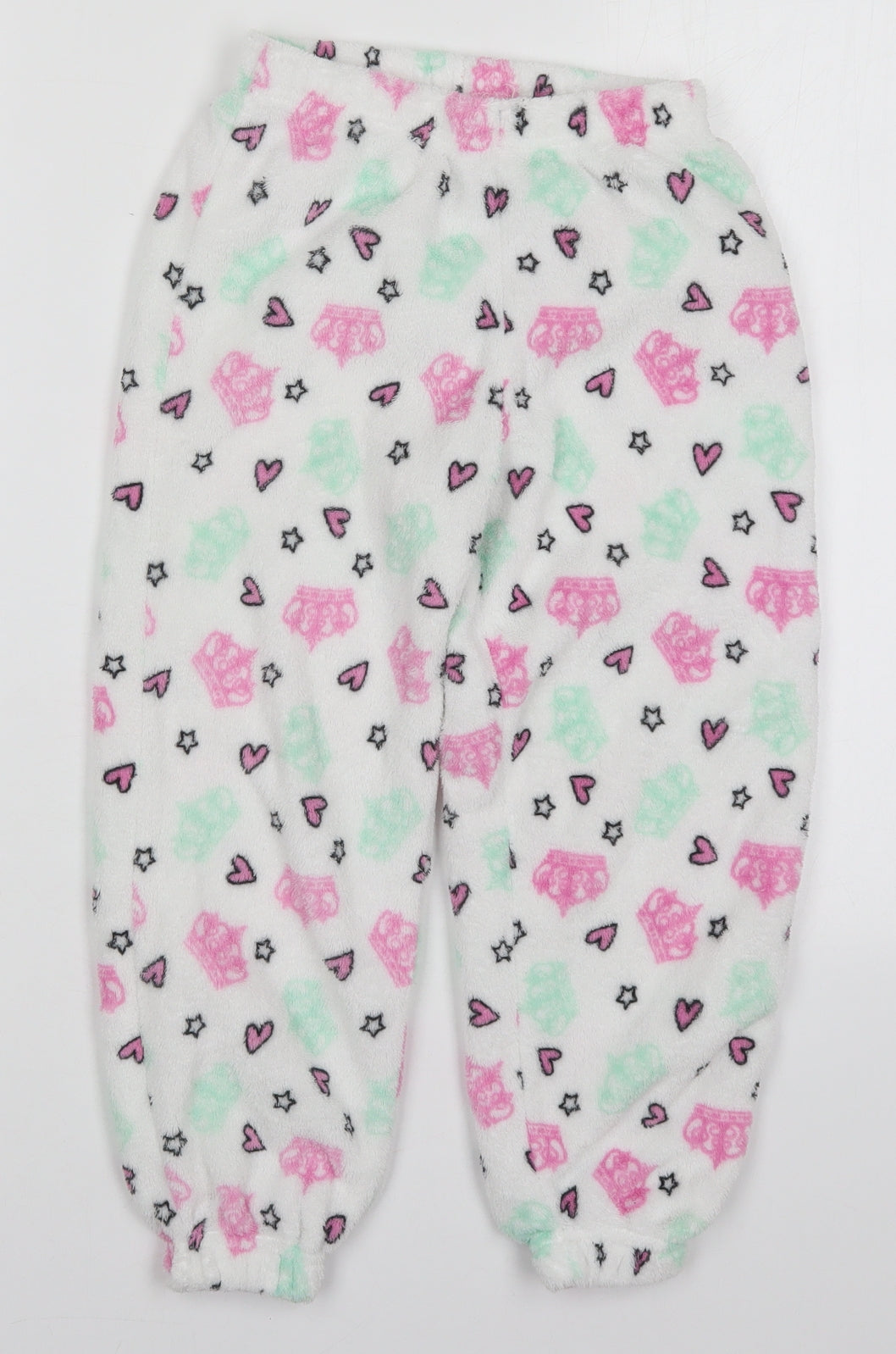 B&M Girls White Geometric Polyester Sweatpants Trousers Size 6-7 Years  Regular  - Crown Pyjama Pants