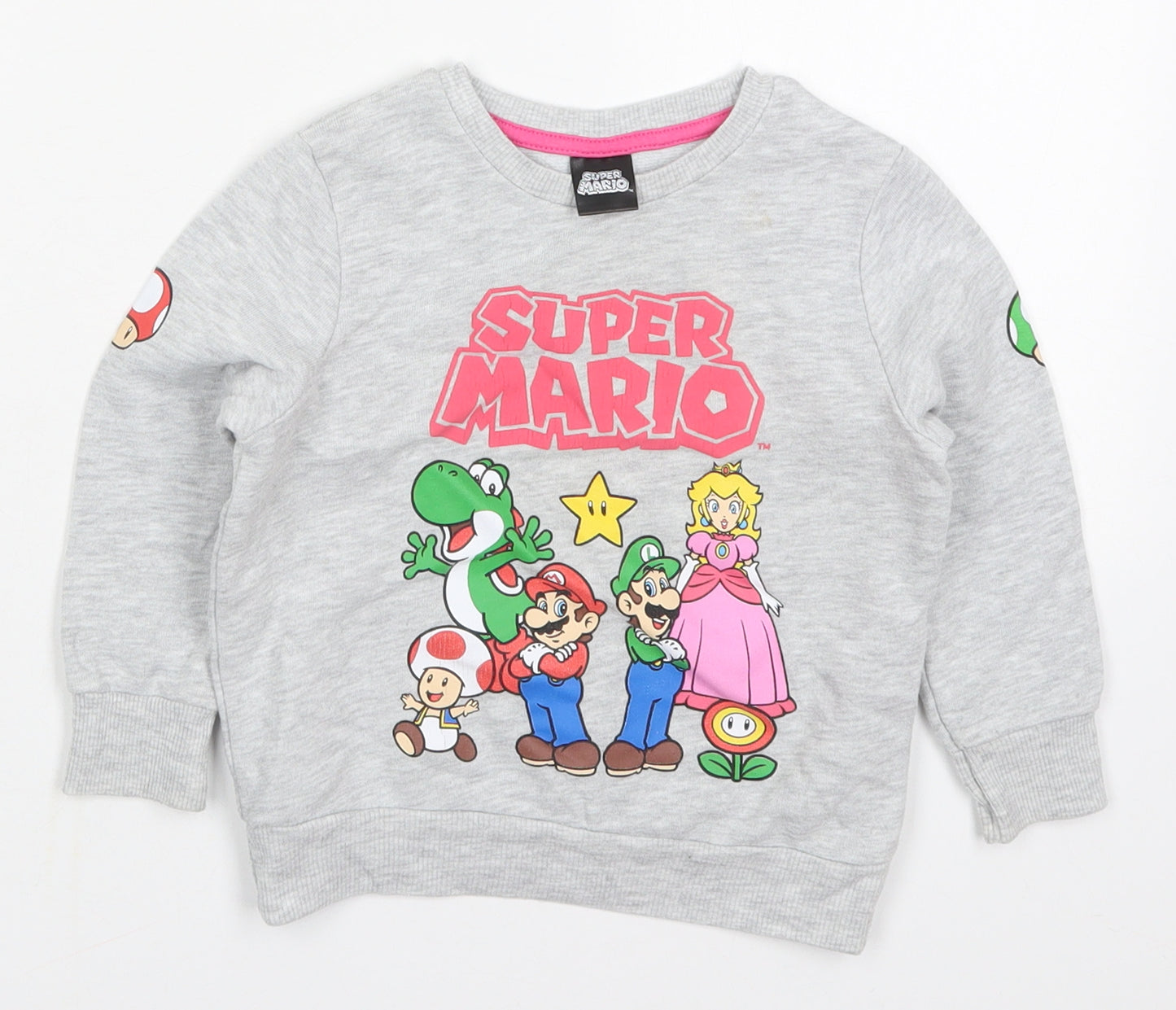 George Boys Grey  Cotton Basic T-Shirt Size 18-24 Months Crew Neck Pullover - Super Mario