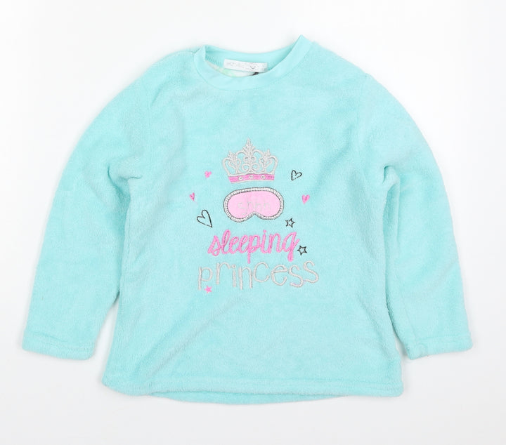 B&M Girls Blue Solid Polyester Top Pyjama Top Size 6-7 Years Pullover - Sleeping Princess