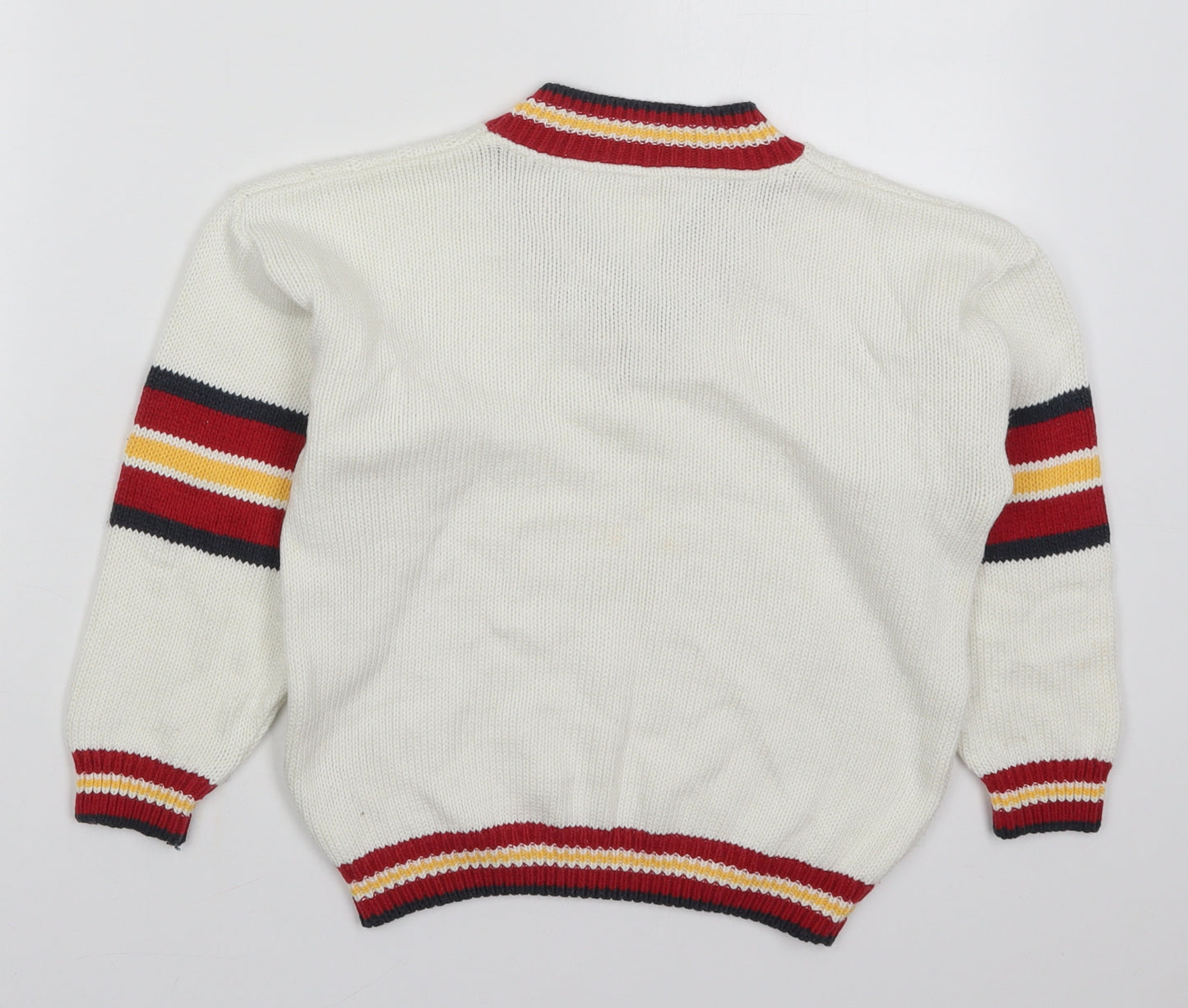 Mothercare Boys White V-Neck  Acrylic Pullover Jumper Size 6-7 Years  Pullover