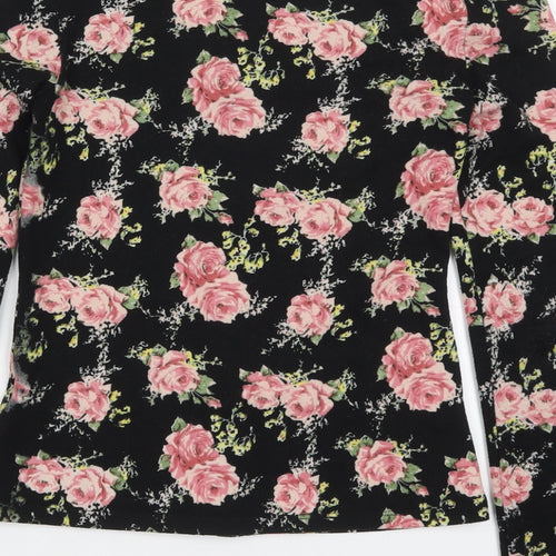 Select Womens Black Boat Neck Floral Polyester Cardigan Jumper Size 8   - Pink Roses