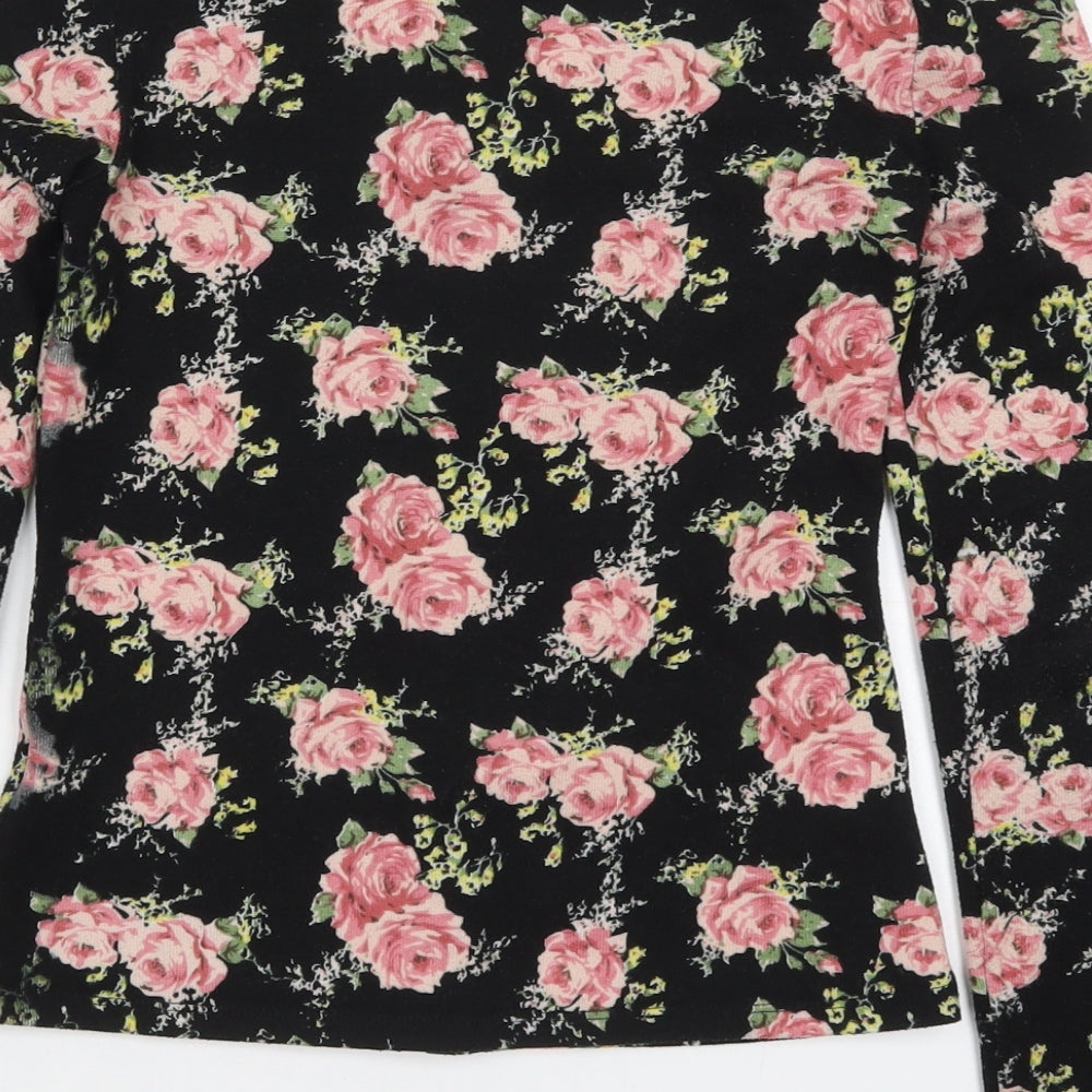 Select Womens Black Boat Neck Floral Polyester Cardigan Jumper Size 8   - Pink Roses