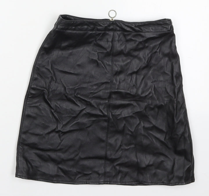 Atmosphere Womens Black Polyurethane A-Line Skirt Size 4 Zip