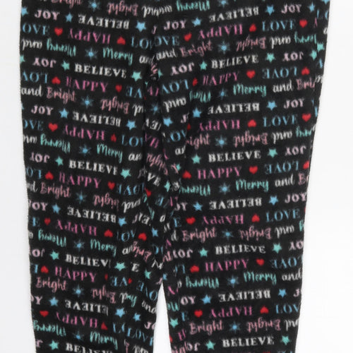 Studio Womens Black Geometric Polyester Trousers  Size 12 L27 in Regular  - Happy Love Believe Pyjama Pants