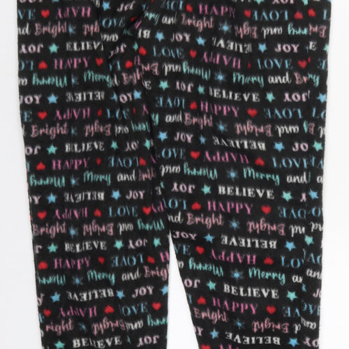 Studio Womens Black Geometric Polyester Trousers  Size 12 L27 in Regular  - Happy Love Believe Pyjama Pants