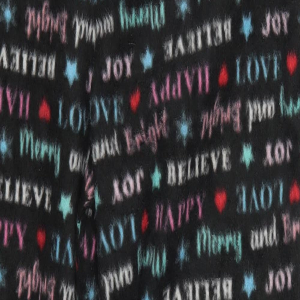 Studio Womens Black Geometric Polyester Trousers  Size 12 L27 in Regular  - Happy Love Believe Pyjama Pants
