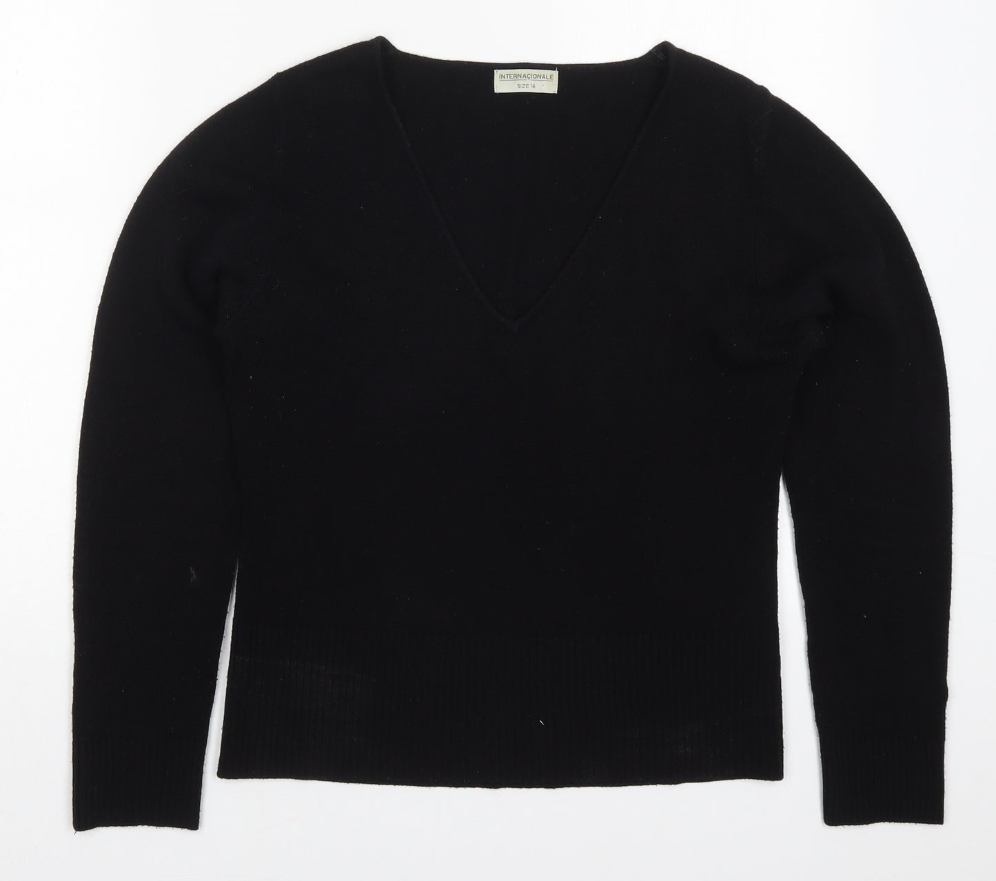 Internacionale Womens Black V-Neck  Acrylic Pullover Jumper Size 14