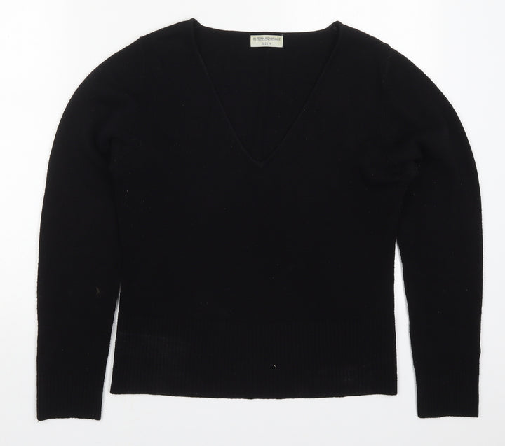 Internacionale Womens Black V-Neck  Acrylic Pullover Jumper Size 14