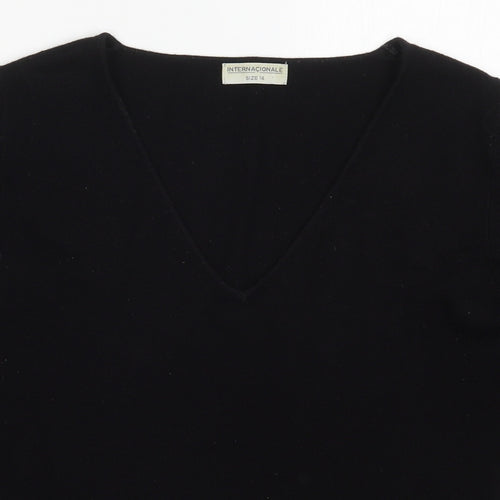 Internacionale Womens Black V-Neck  Acrylic Pullover Jumper Size 14