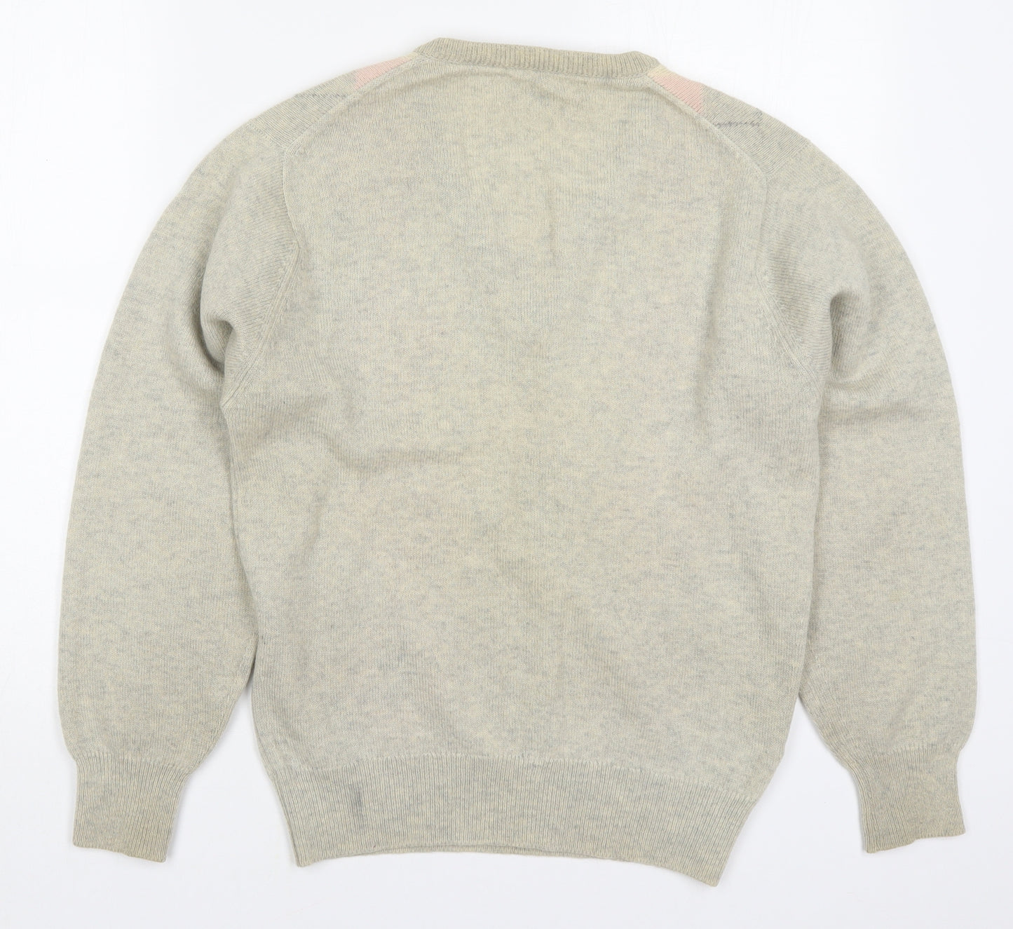 Pringle Mens Beige V-Neck Argyle/Diamond Wool Pullover Jumper Size S   - Pink