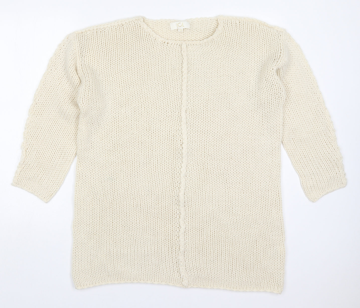JCL Womens Beige Round Neck  Acrylic Pullover Jumper One Size