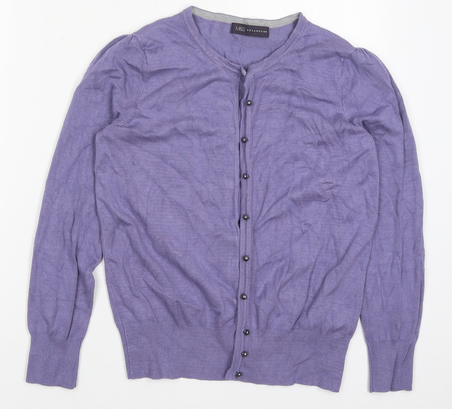 Marks and Spencer Womens Purple Round Neck  Viscose Cardigan Jumper Size 8