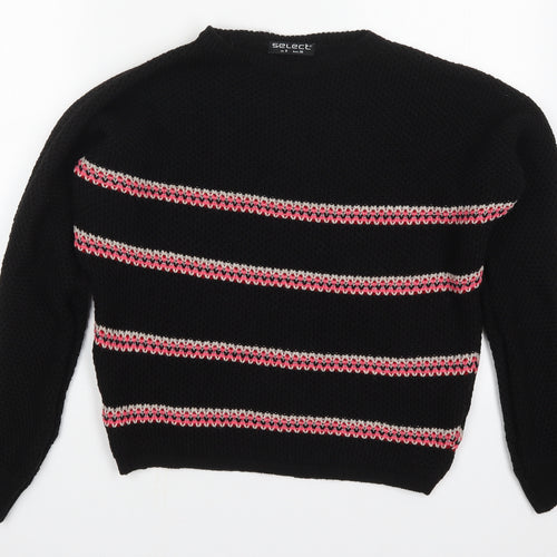 Select Womens Black Round Neck Striped Acrylic Pullover Jumper Size 8