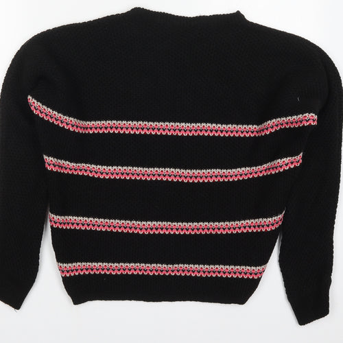 Select Womens Black Round Neck Striped Acrylic Pullover Jumper Size 8
