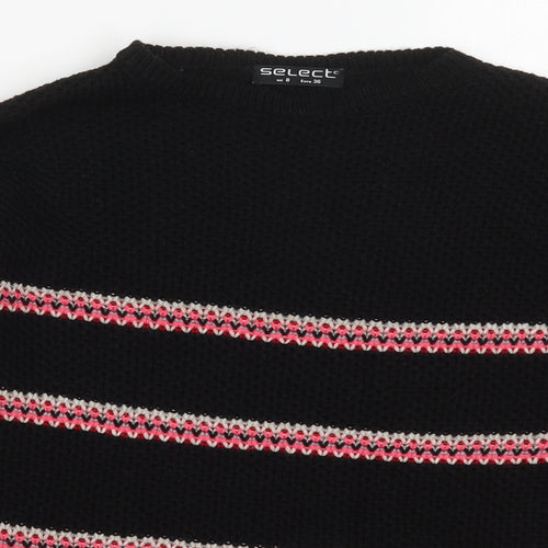 Select Womens Black Round Neck Striped Acrylic Pullover Jumper Size 8