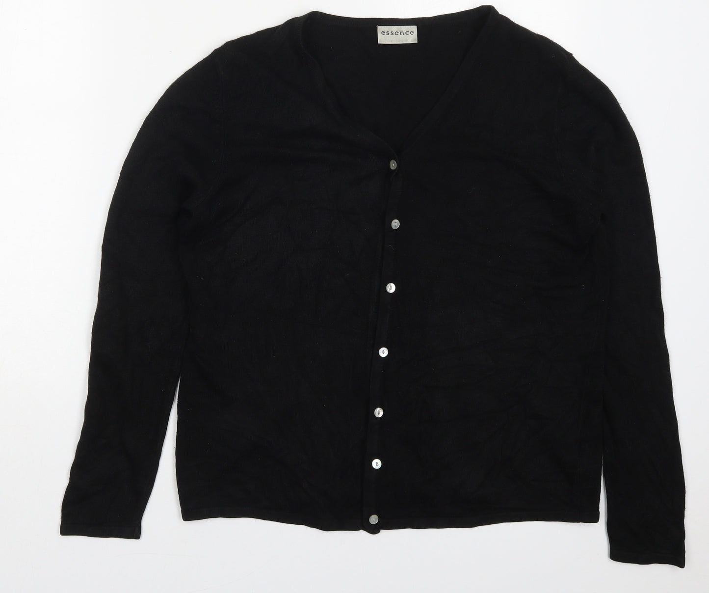 essence Womens Black V-Neck  Acrylic Cardigan Jumper Size 16