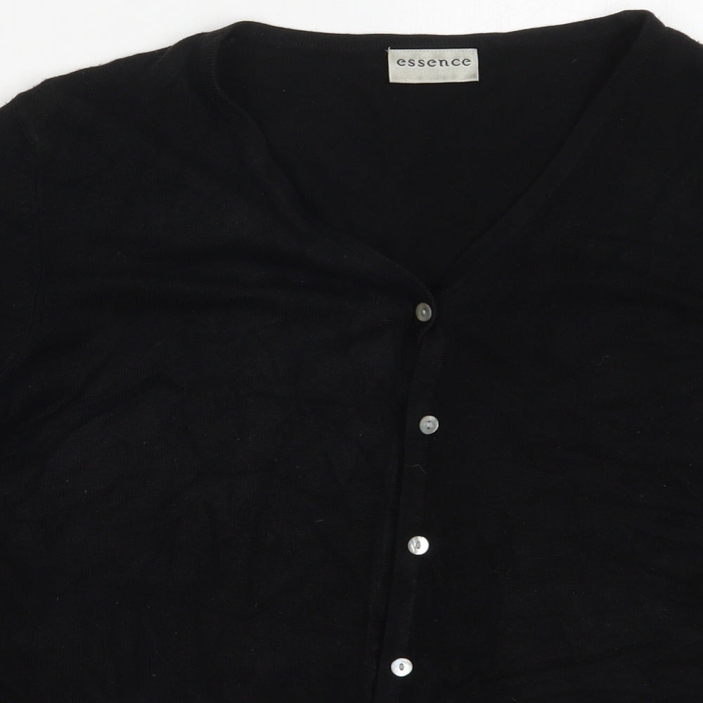 essence Womens Black V-Neck  Acrylic Cardigan Jumper Size 16