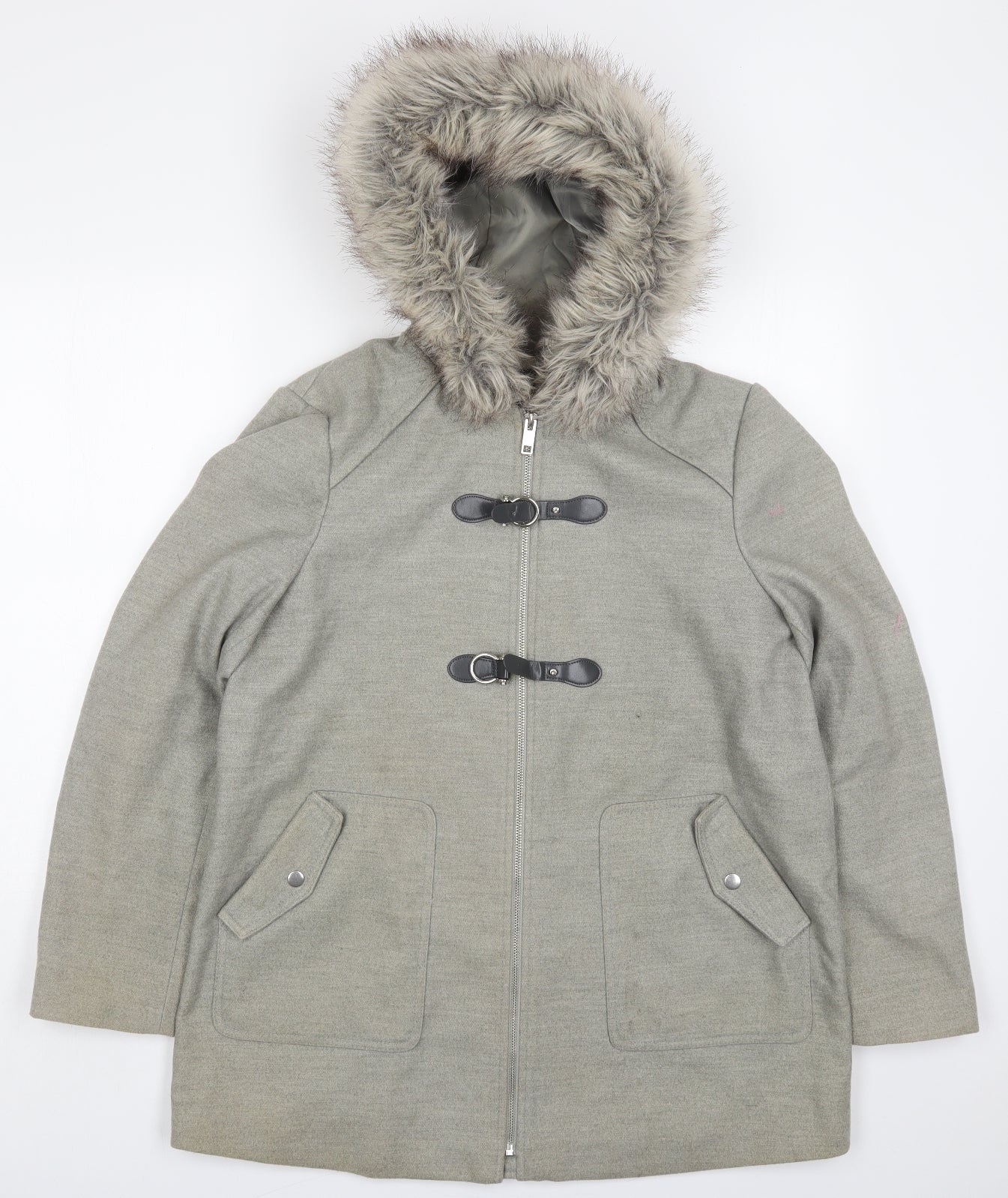 New Look Womens Grey   Pea Coat Coat Size 14  Zip