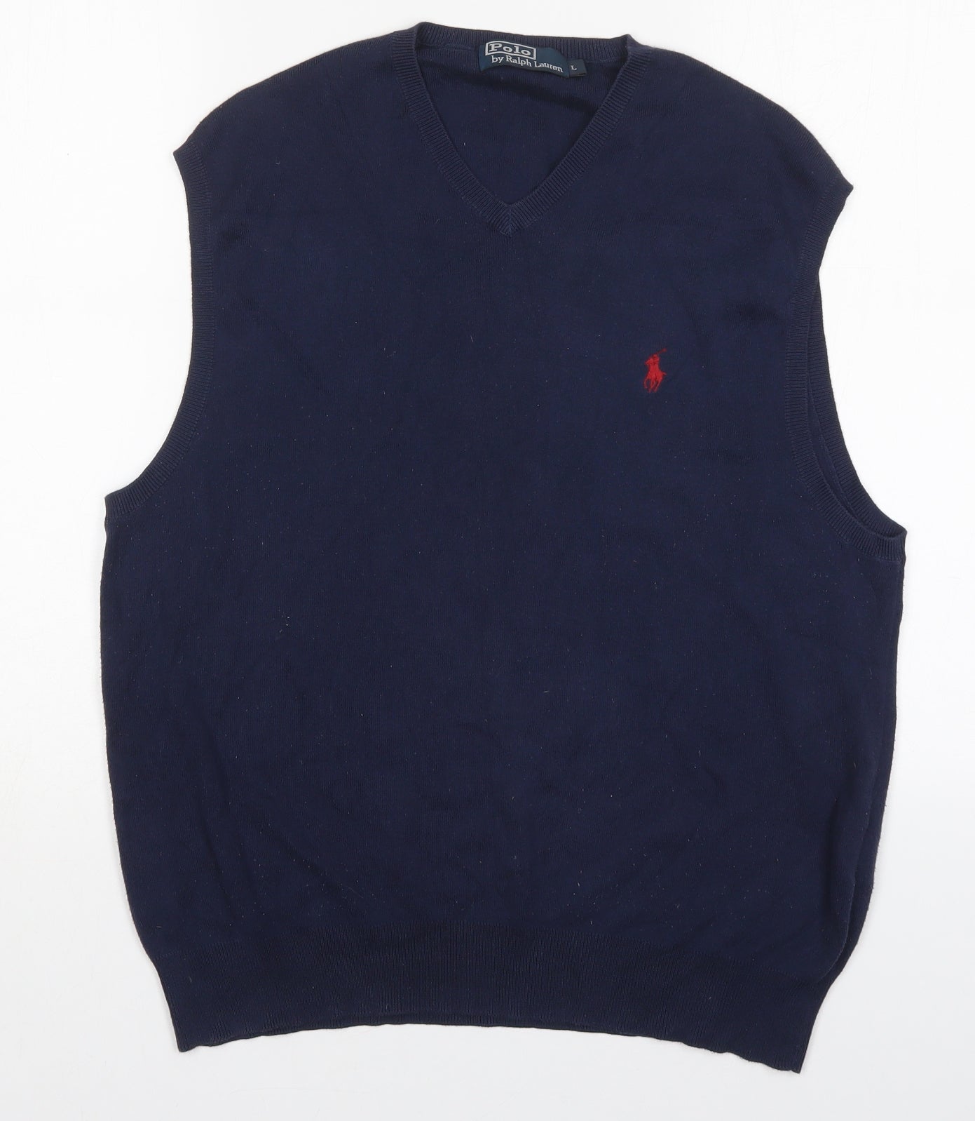 Ralph Lauren Mens Blue V-Neck  Cotton Vest Jumper Size L