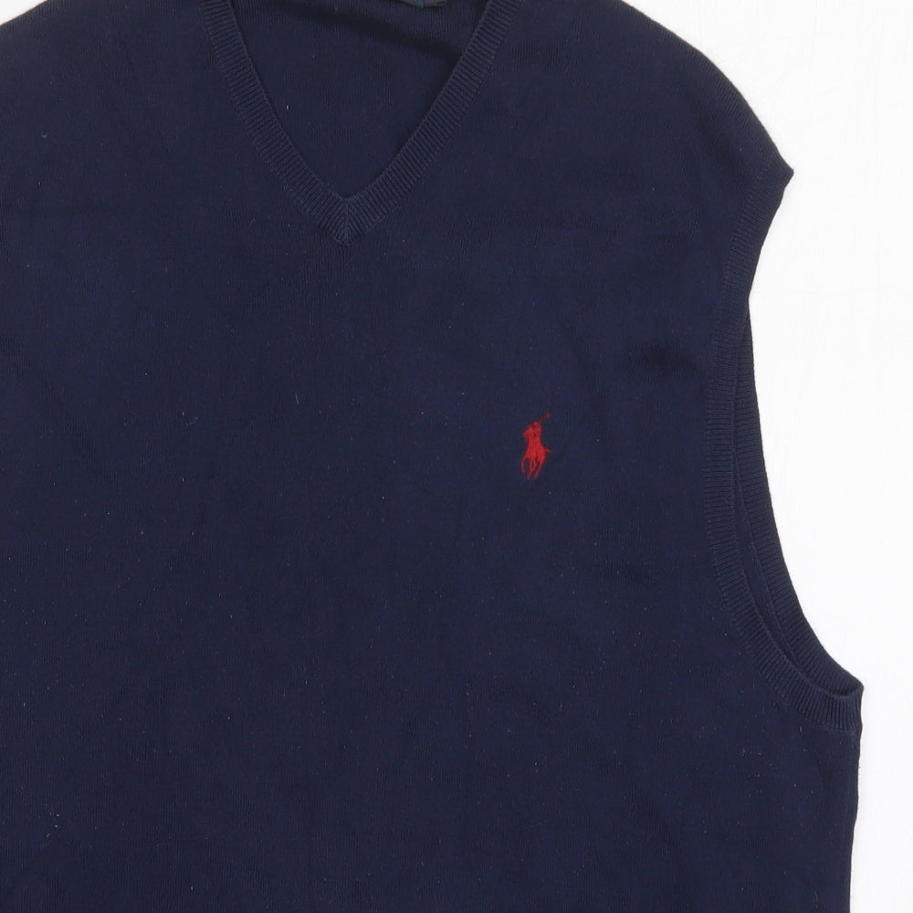 Ralph Lauren Mens Blue V-Neck  Cotton Vest Jumper Size L
