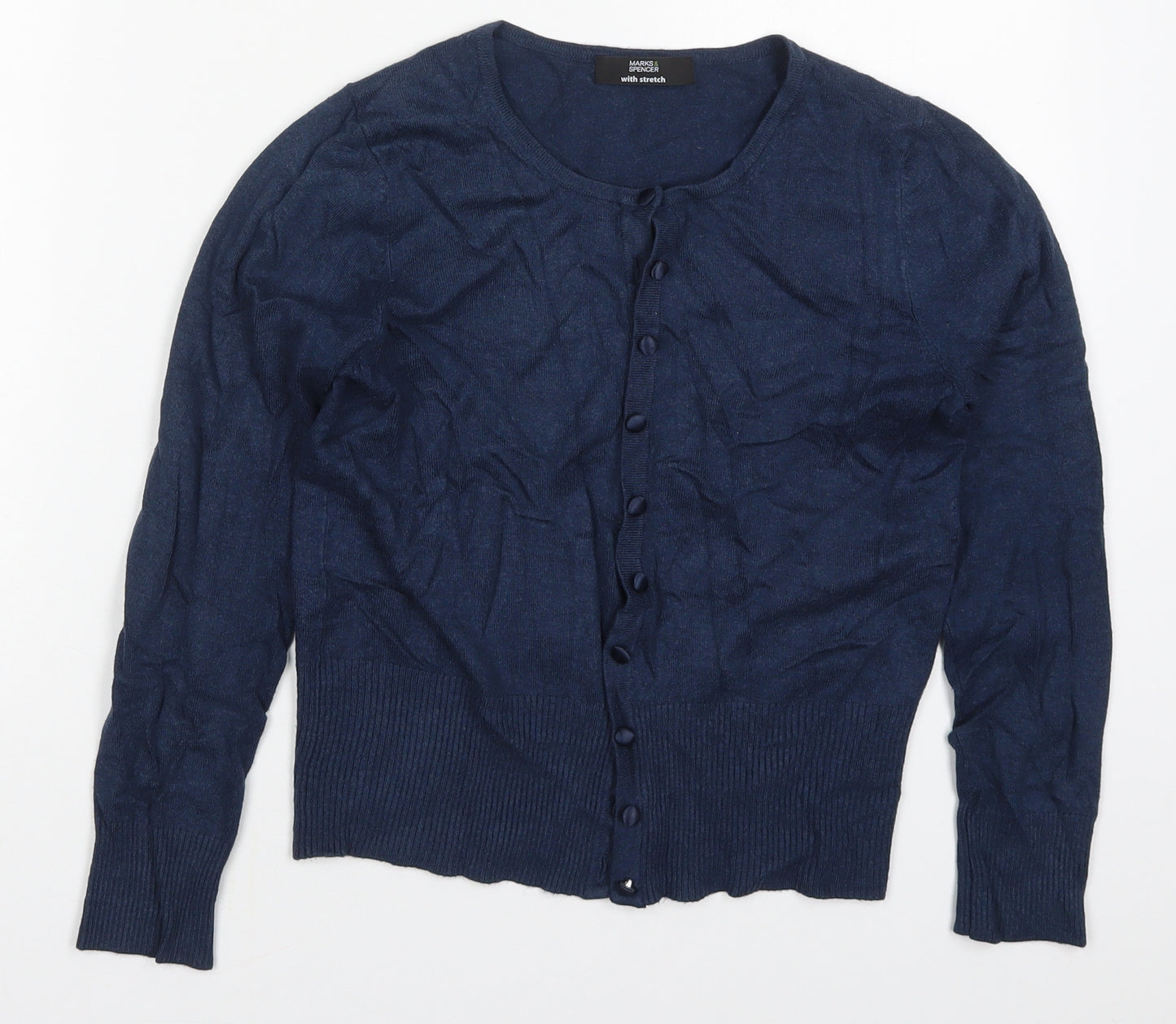 Marks and Spencer Womens Blue Round Neck  Viscose Cardigan Jumper Size 8