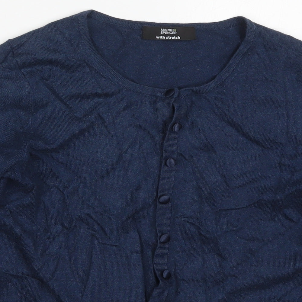 Marks and Spencer Womens Blue Round Neck  Viscose Cardigan Jumper Size 8