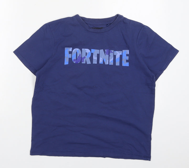 George Boys Blue  Cotton Basic T-Shirt Size M Crew Neck Pullover - Fortnite