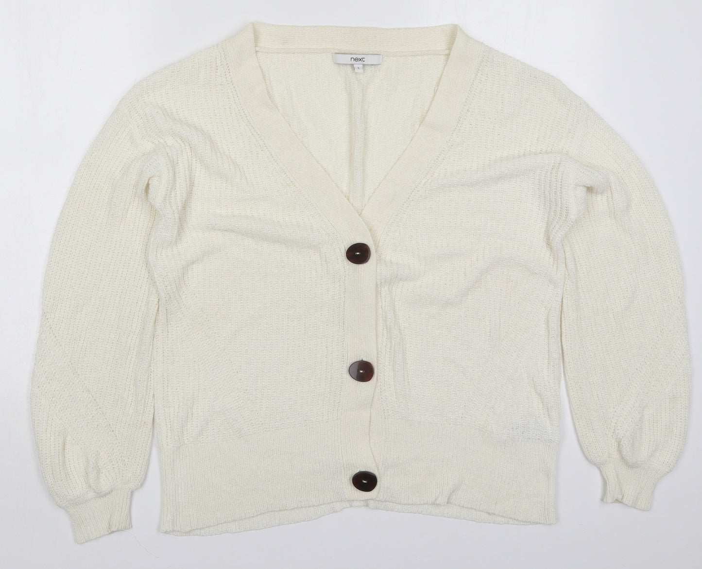 NEXT Womens Ivory V-Neck  Acrylic Cardigan Jumper Size S