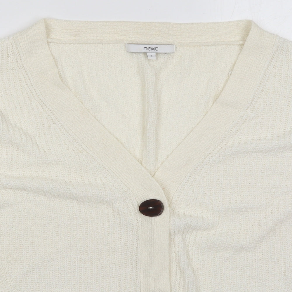 NEXT Womens Ivory V-Neck  Acrylic Cardigan Jumper Size S