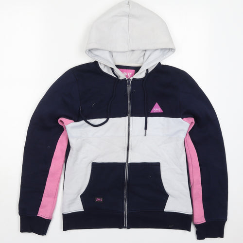 Play it Womens Blue Colourblock Cotton Full Zip Hoodie Size M  Zip - Pink
