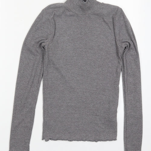 Topshop Womens Grey  Polyester Basic T-Shirt Size 8 High Neck