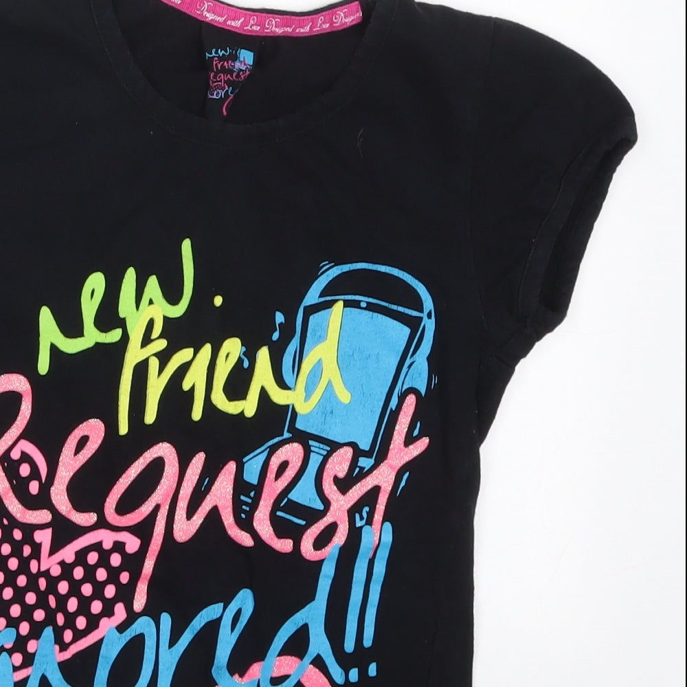 Young Dimension Girls Black  Cotton Basic T-Shirt Size 11-12 Years Crew Neck Pullover - New Friend Request Ignored