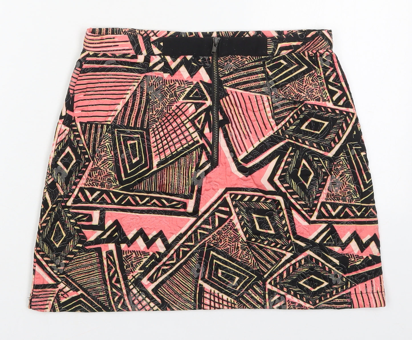 Topshop Womens Pink Geometric Cotton Mini Skirt Size 8   Zip