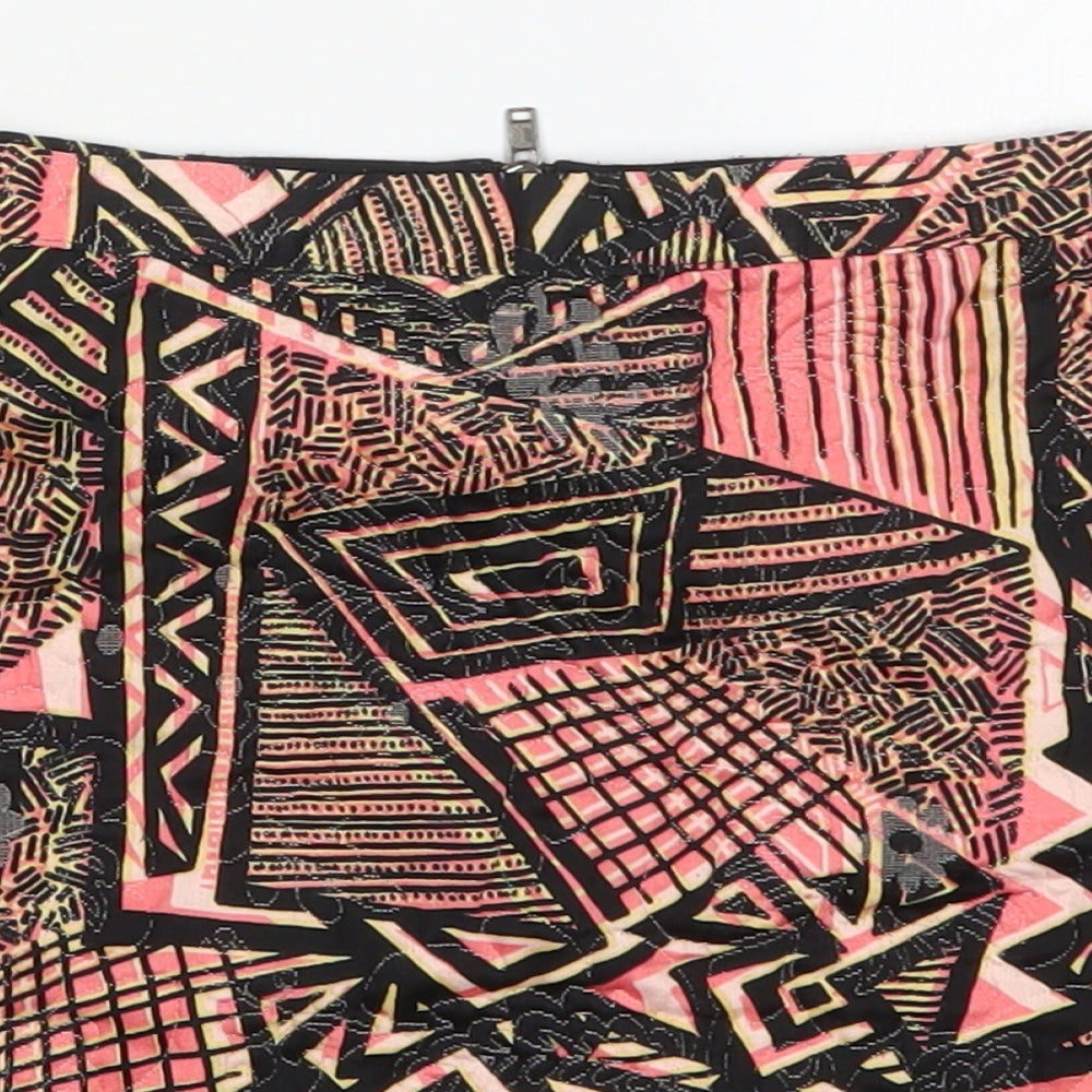 Topshop Womens Pink Geometric Cotton Mini Skirt Size 8   Zip