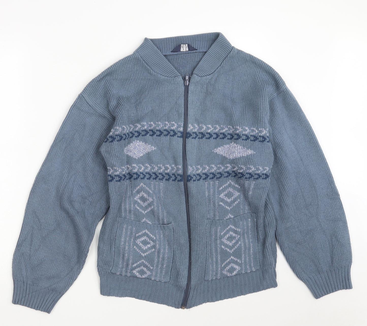 Premier Man Mens Blue V-Neck Argyle/Diamond Acrylic Full Zip Jumper Size S