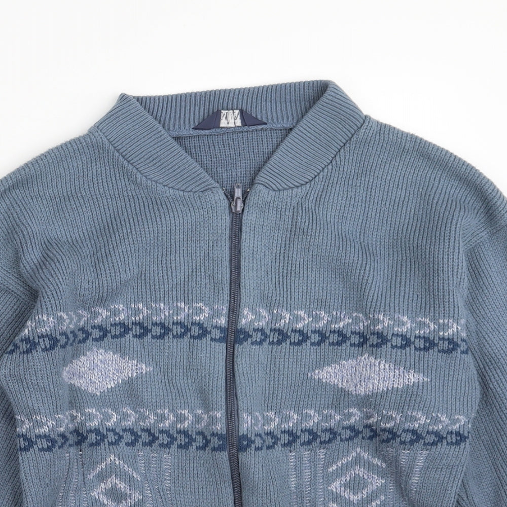 Premier Man Mens Blue V-Neck Argyle/Diamond Acrylic Full Zip Jumper Size S