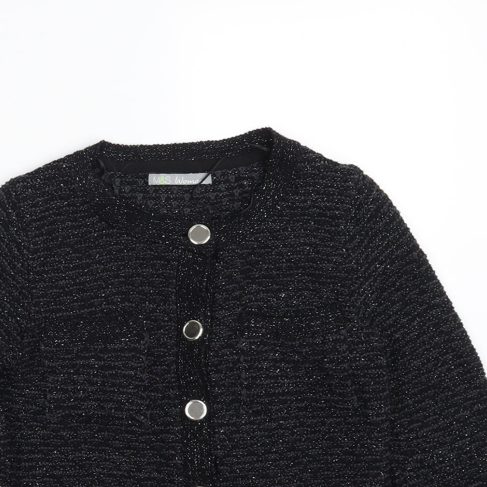 Marks and Spencer Womens Black Round Neck  Cotton Cardigan Jumper Size 8
