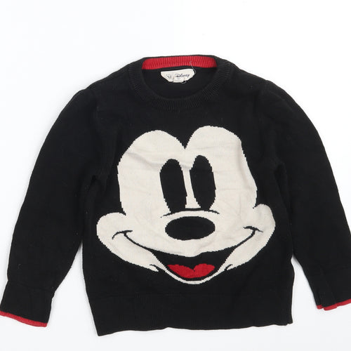 Gap Girls Black Round Neck Animal Print Cotton Pullover Jumper Size 5 Years   - Disney