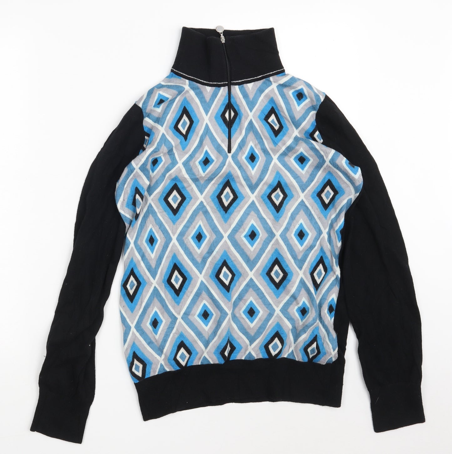 GOLFINO Womens Black High Neck Argyle/Diamond Cotton Pullover Jumper Size 14